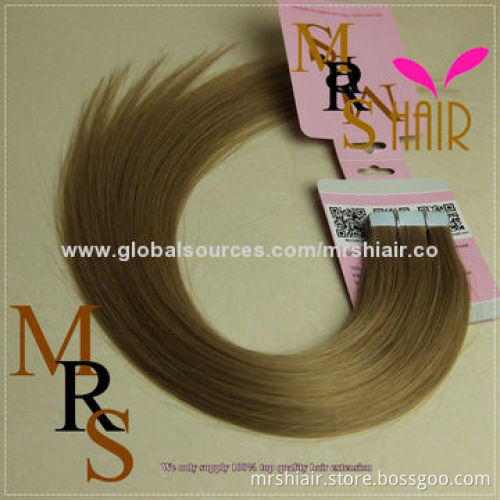 20-Inch Light Brown Brazilian Silk Straight Tape Weft Hair
